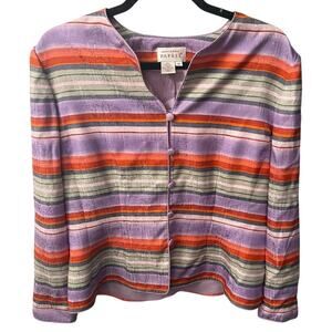 Vintage Striped Adrianna Papell 100% Silk Blazer Size 14